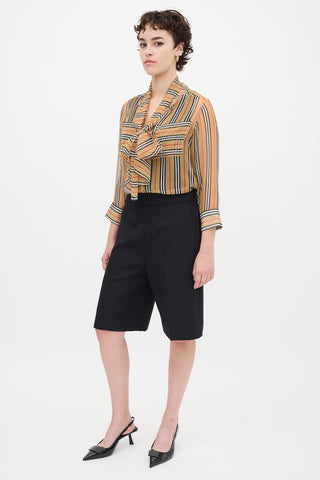 Burberry SS19 Brown 
Multicolour Silk Striped Shirt