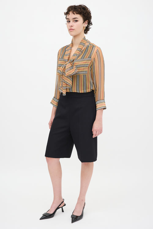 Burberry SS19 Brown 
Multicolour Silk Striped Shirt