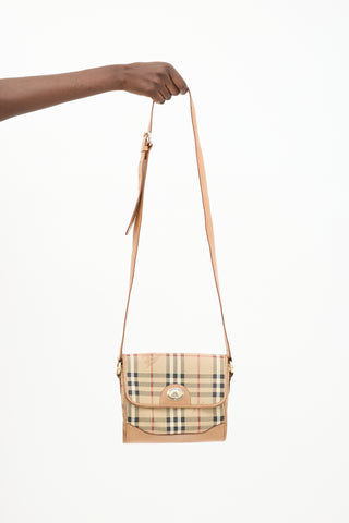 Burberry Beige 
Multi Coated Canvas 
Leather Nova Check Crossbody Bag