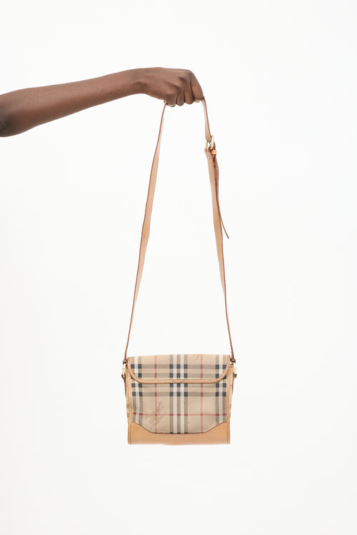 Burberry Beige 
Multi Coated Canvas 
Leather Nova Check Crossbody Bag