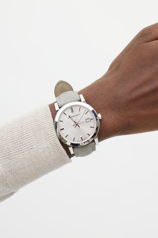 Burberry Grey Leather 
Silver BU9036 Watch