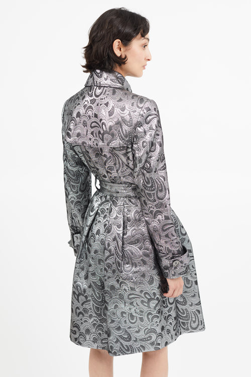 Burberry Silver Jacquard Belted Trench Coat