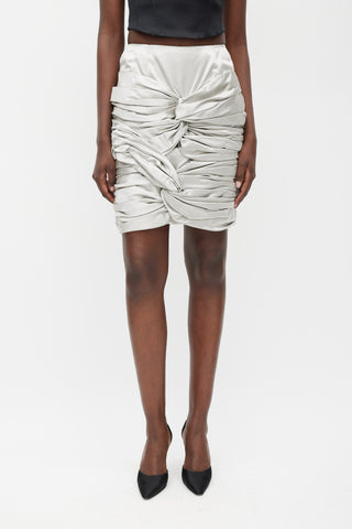 Burberry Silver Satin Gathered Mini Skirt