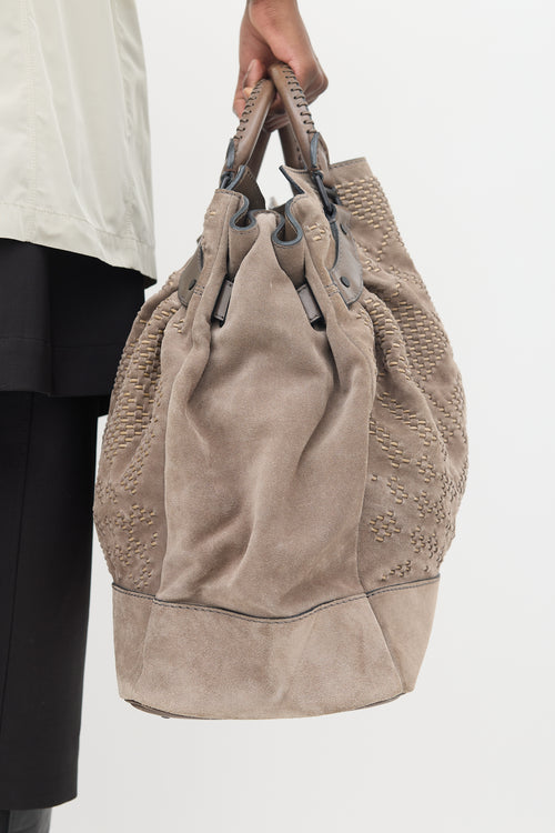 Burberry Taupe Suede Corded Check Tote Bag