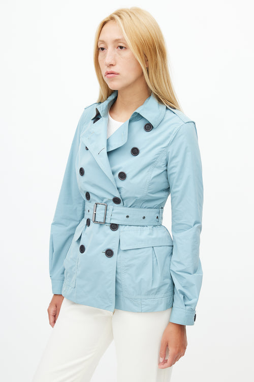 Burberry Teal Nylon Belted Short Trench Coat