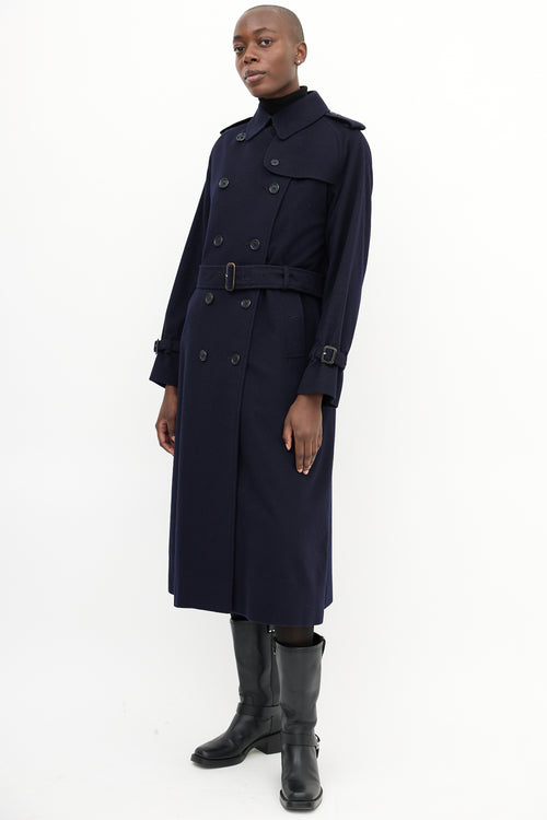 Burberry 1980s Navy Wool Belted Coat