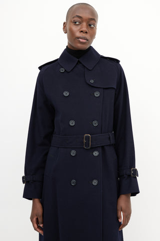 Burberry 1980s Navy Wool Belted Coat