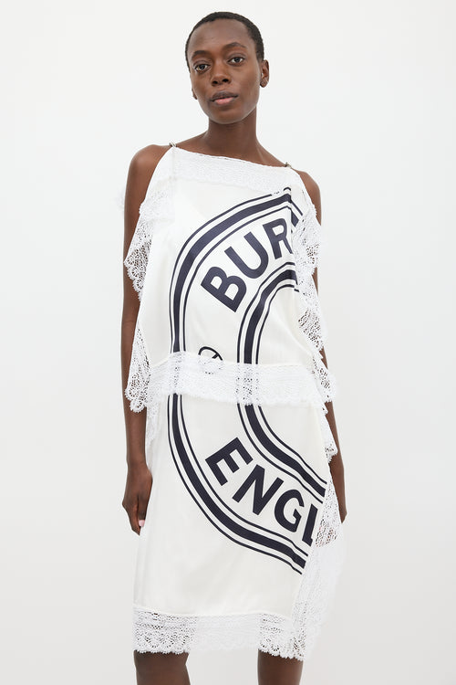 Burberry White 
Black Silk Lace Logo Dress