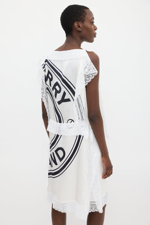 Burberry White 
Black Silk Lace Logo Dress