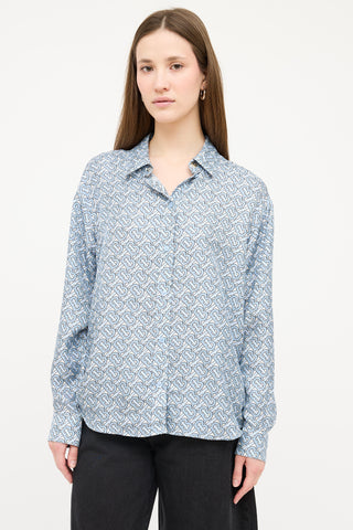 Burberry White 
Blue Silk Monogram Shirt