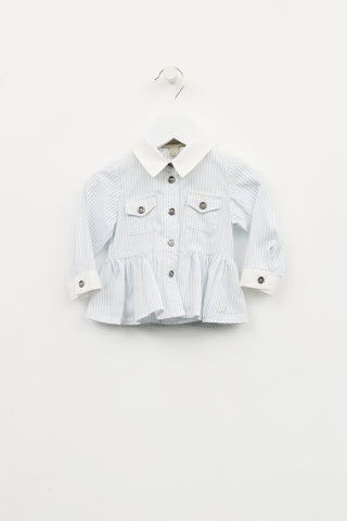 Burberry Kids White 
Blue Stripe Peplum Blouse