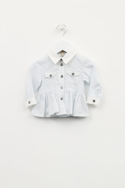 Burberry Kids White 
Blue Stripe Peplum Blouse