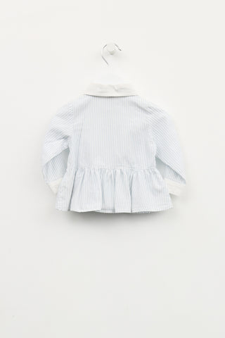 Burberry Kids White 
Blue Stripe Peplum Blouse