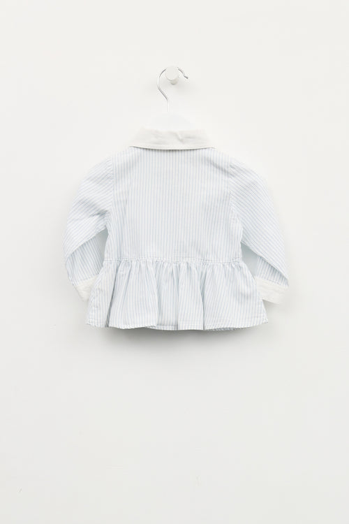 Burberry Kids White 
Blue Stripe Peplum Blouse