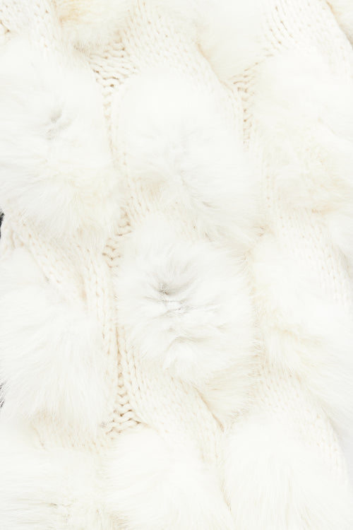 Burberry White Cashmere 
Fur Ball Scarf