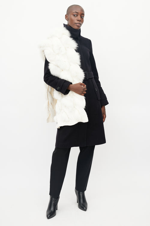 Burberry White Cashmere 
Fur Ball Scarf