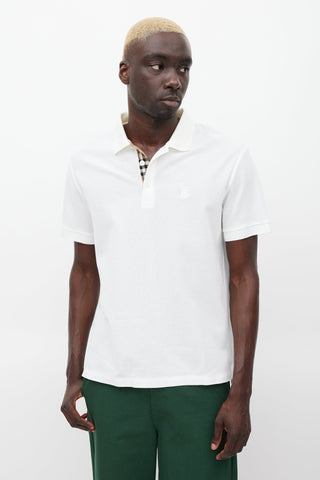 Burberry White Embroidered Logo Polo