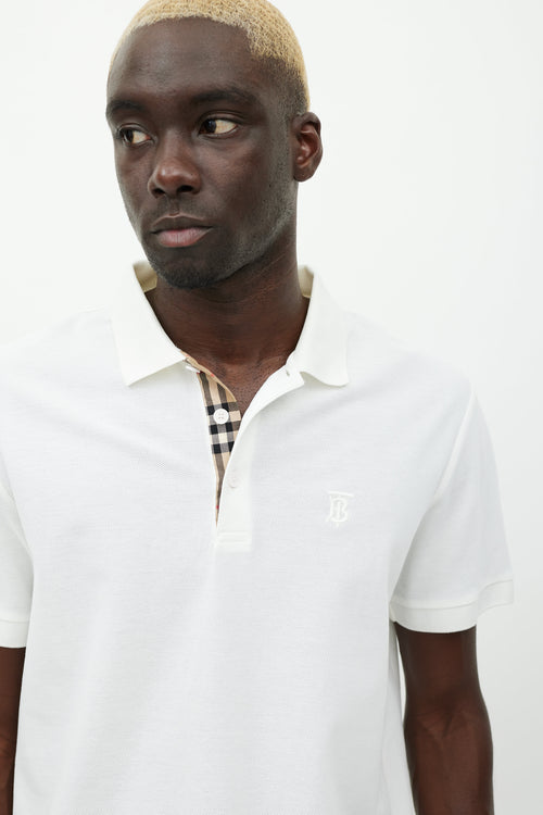 Burberry White Embroidered Logo Polo