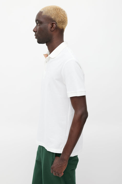 Burberry White Embroidered Logo Polo