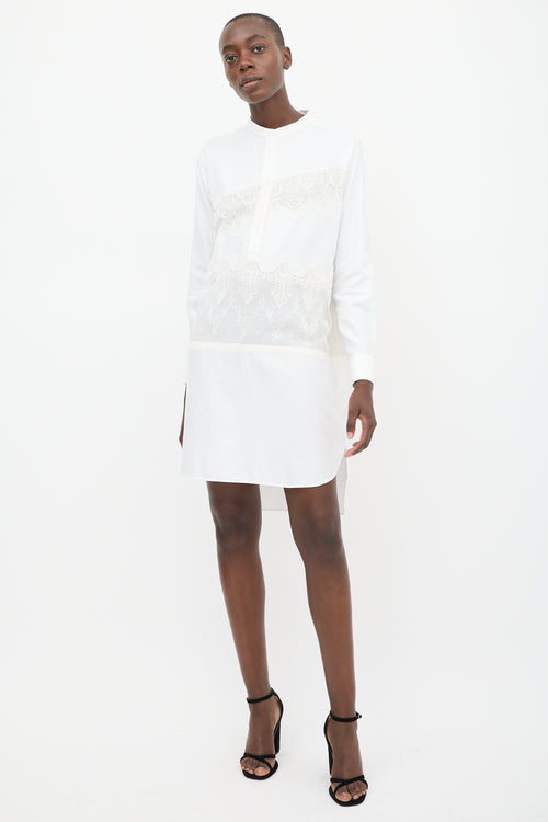 Burberry White Floral Lace Shirt Dress