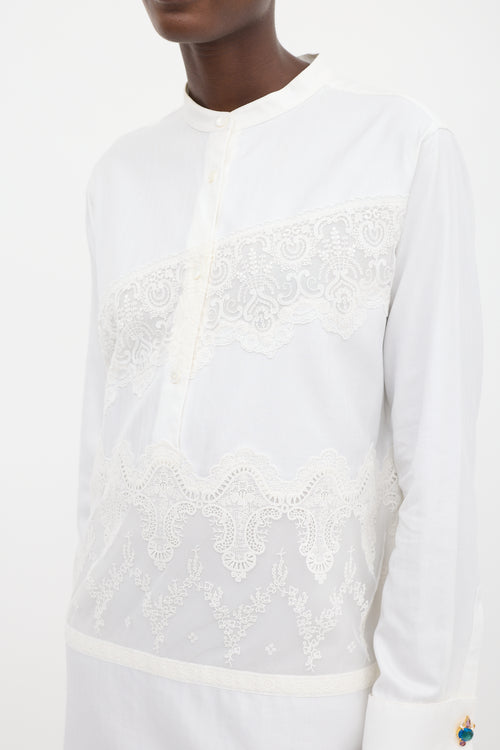 Burberry White Floral Lace Shirt Dress