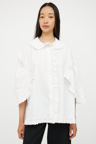 Burberry White Cotton Lace Trim Blouse