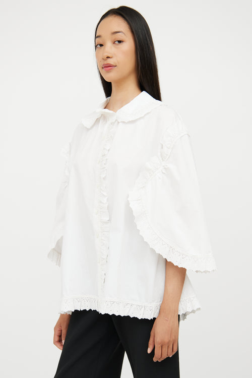 Burberry White Cotton Lace Trim Blouse