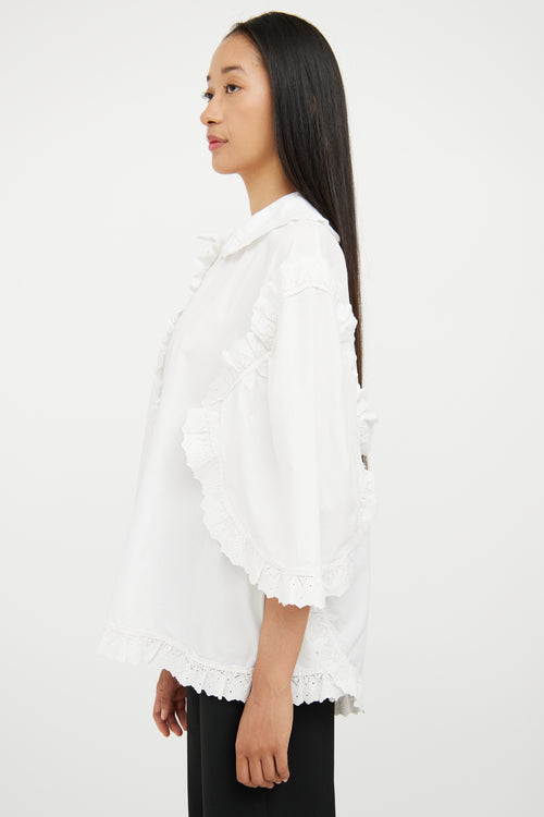 Burberry White Cotton Lace Trim Blouse