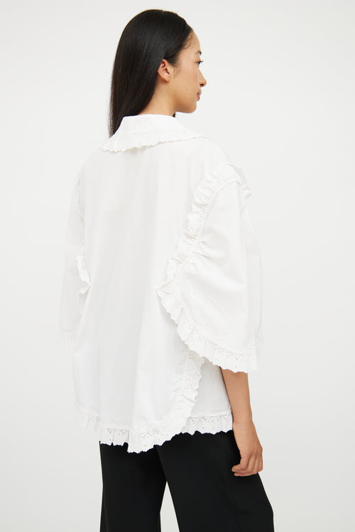 Burberry White Cotton Lace Trim Blouse