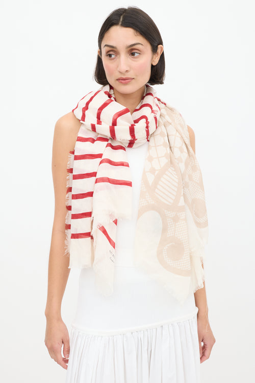 Burberry White 
Multicolour Cashmere Striped Fringe Scarf