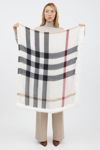 Burberry White 
Multicolour Nova Check Fur Scarf