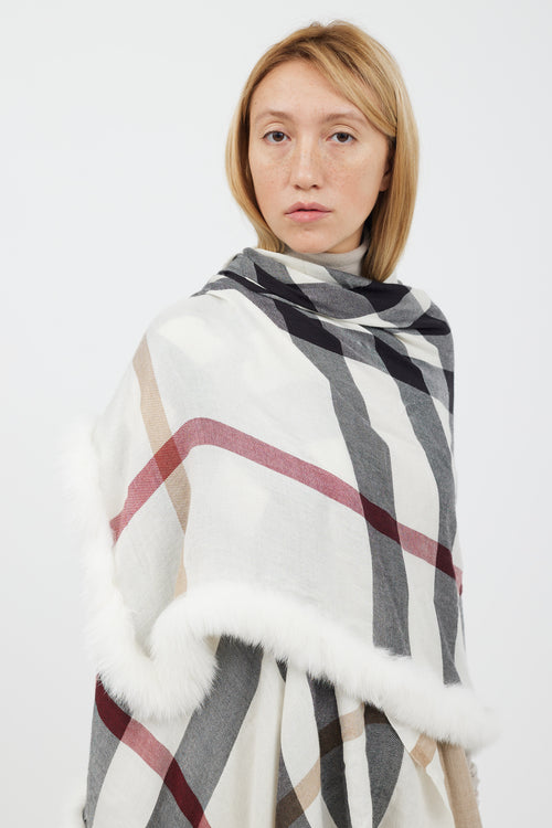 Burberry White 
Multicolour Nova Check Fur Scarf