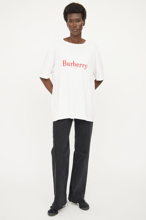 Burberry White 
Red Embroidered Logo T-Shirt