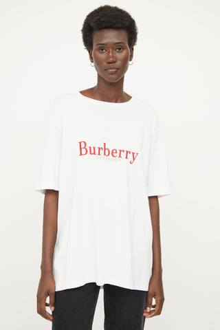 Burberry White 
Red Embroidered Logo T-Shirt