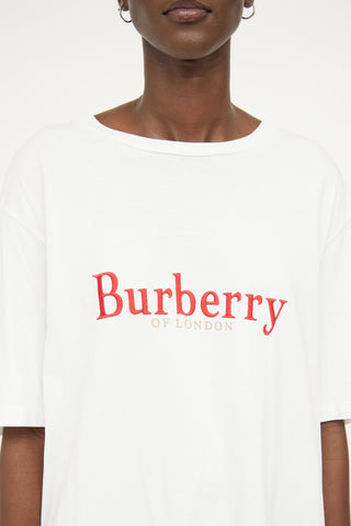 Burberry White 
Red Embroidered Logo T-Shirt