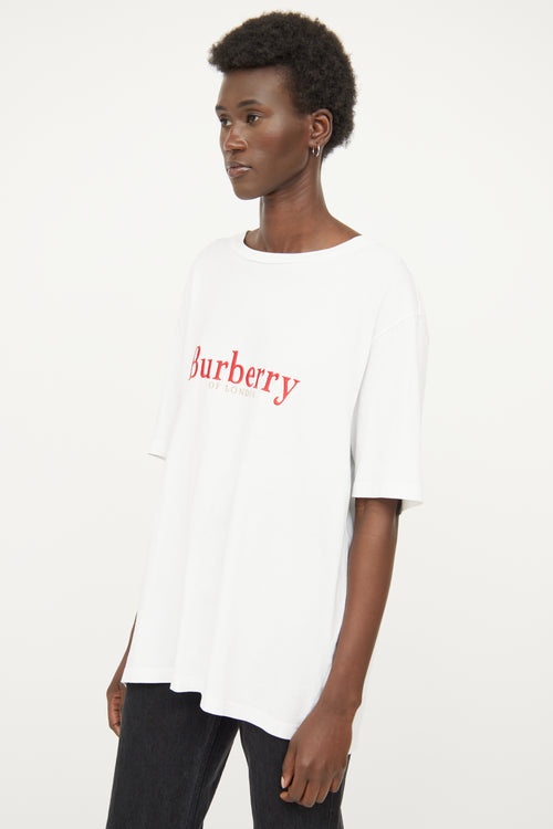 Burberry White 
Red Embroidered Logo T-Shirt