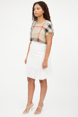 Burberry White Lace Panel Skirt