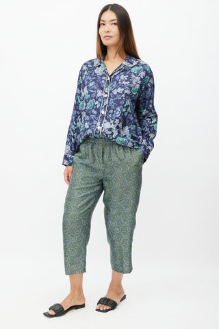 Burberry XO Barneys Green Silk Paisley Pant