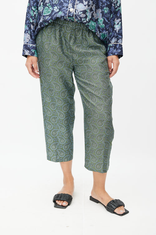 Burberry XO Barneys Green Silk Paisley Pant