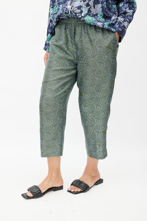 Burberry XO Barneys Green Silk Paisley Pant