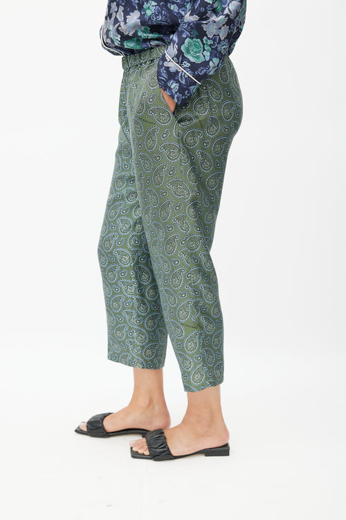 Burberry XO Barneys Green Silk Paisley Pant