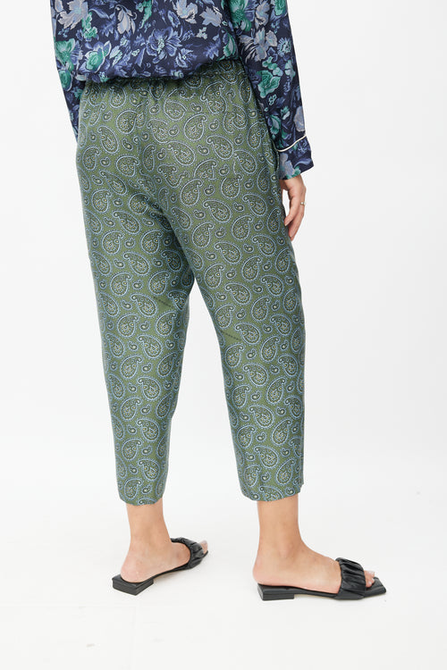 Burberry XO Barneys Green Silk Paisley Pant