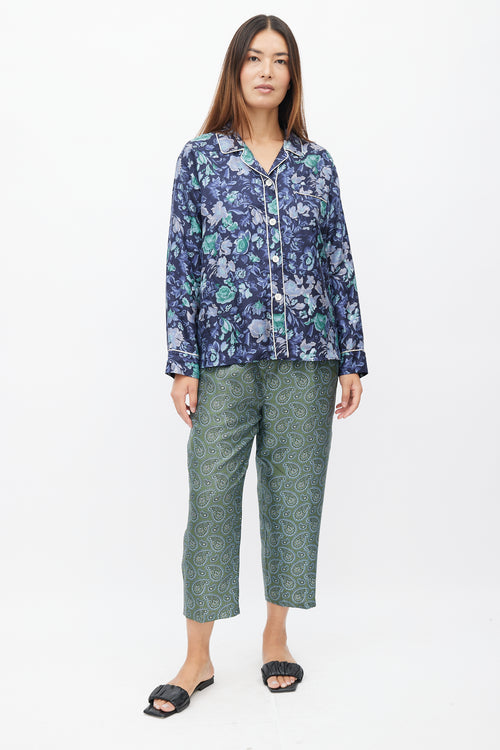 Burberry XO Barneys Navy 
Multi Silk Floral Shirt