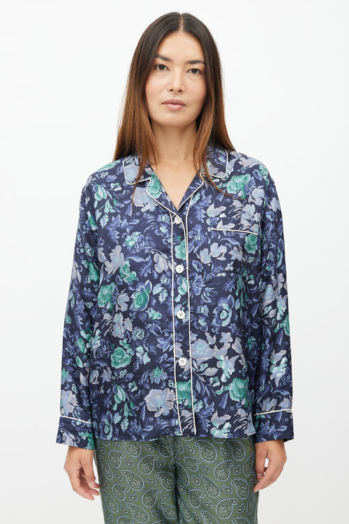 Burberry XO Barneys Navy 
Multi Silk Floral Shirt