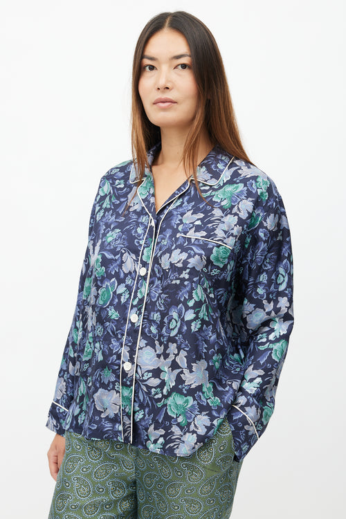 Burberry XO Barneys Navy 
Multi Silk Floral Shirt