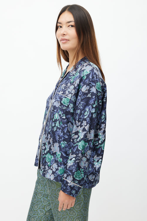 Burberry XO Barneys Navy 
Multi Silk Floral Shirt