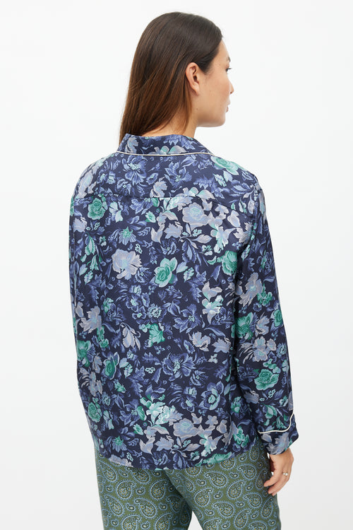 Burberry XO Barneys Navy 
Multi Silk Floral Shirt