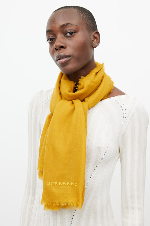 Burberry Yellow Cashmere Logo Scarf