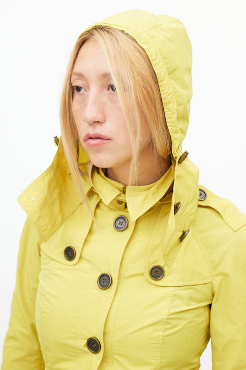 Burberry Yellow Hooded Nylon Short Trench Coat