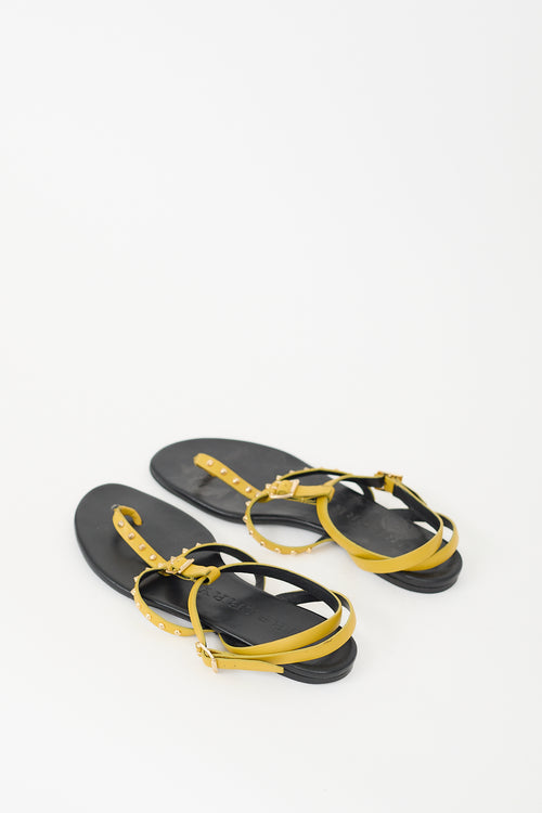 Burberry Yellow Leather Studded T-Strap Sandal